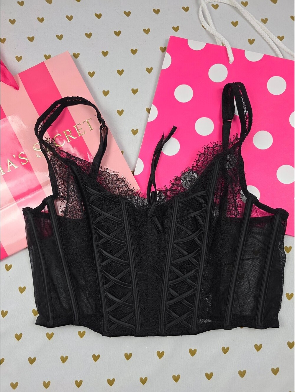 Victorias Secret Black rigid Push Up Corset Medium Bralette Bra Top Tank
